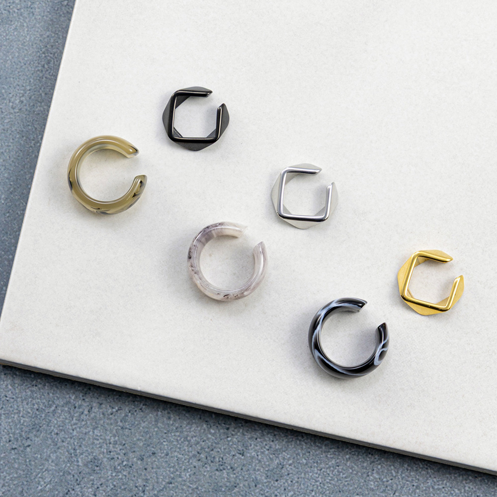 カラーマーブル×メタルイヤカフ【2本セット】