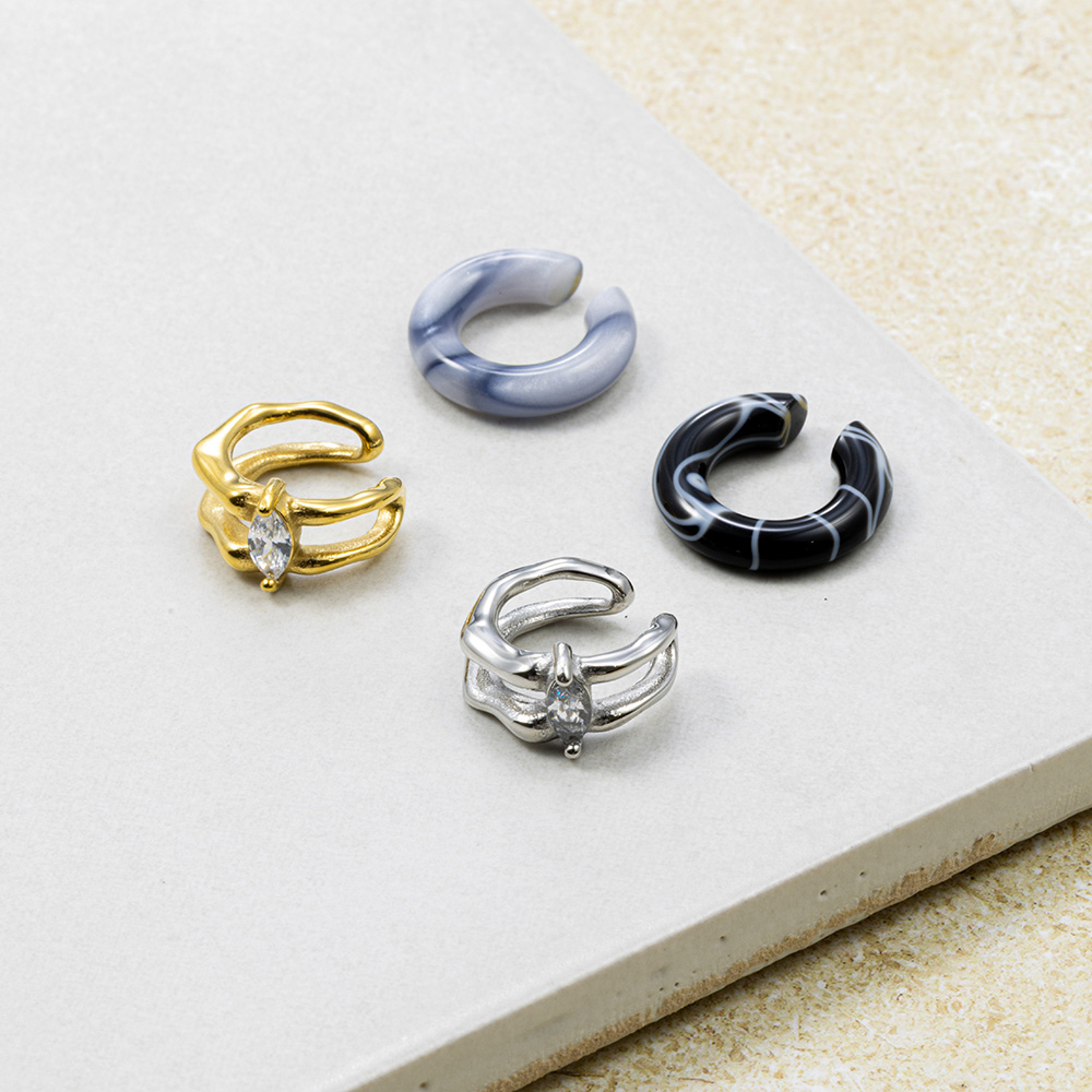 カラーマーブル×ビジューイヤカフ【2本セット】