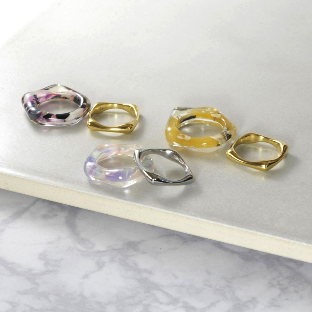 カラーマーブル×メタルスクエアリング【2本セット】