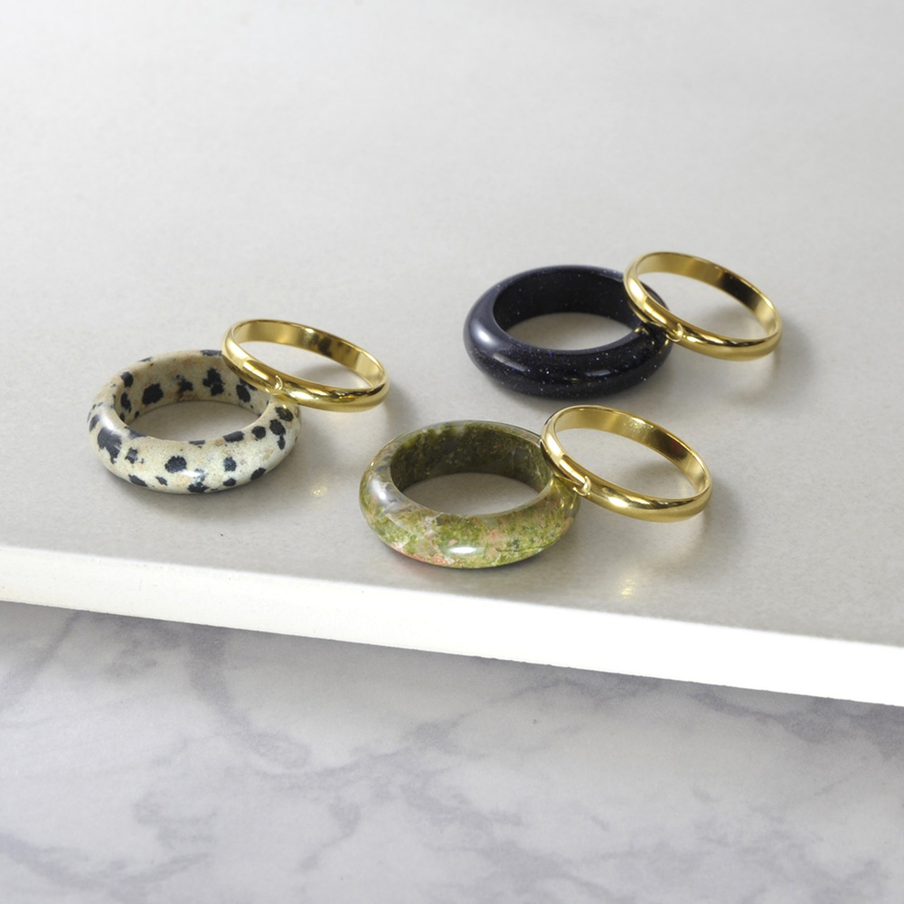 ストーン×ムーンシルエットリング【2本セット】